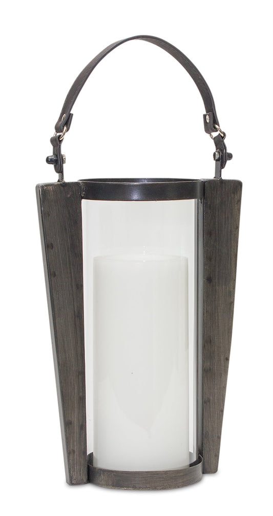 Iron Metal 18" Candle Holder with Glass Hurricane and Handle