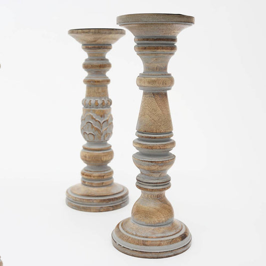 Mango Wood Pillar Candle Holders, Set of 2