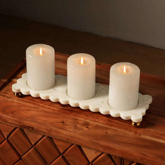 Marble & Brass Candle Holder (For 3)