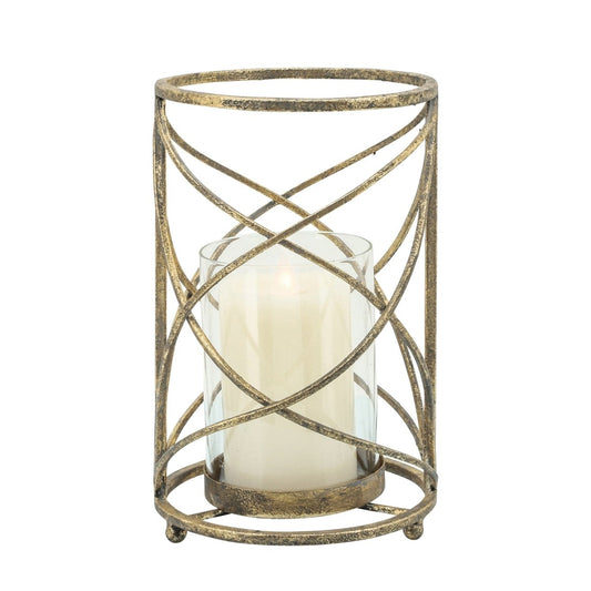 Sagebrook Home Metal Hurricane Candle Holder, Gold - lily & onyx