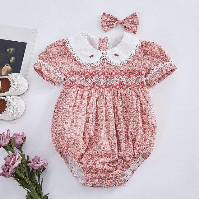 Girl's Clothing A Dress and Hairpin / 4T Baby Smock Floral Romper
