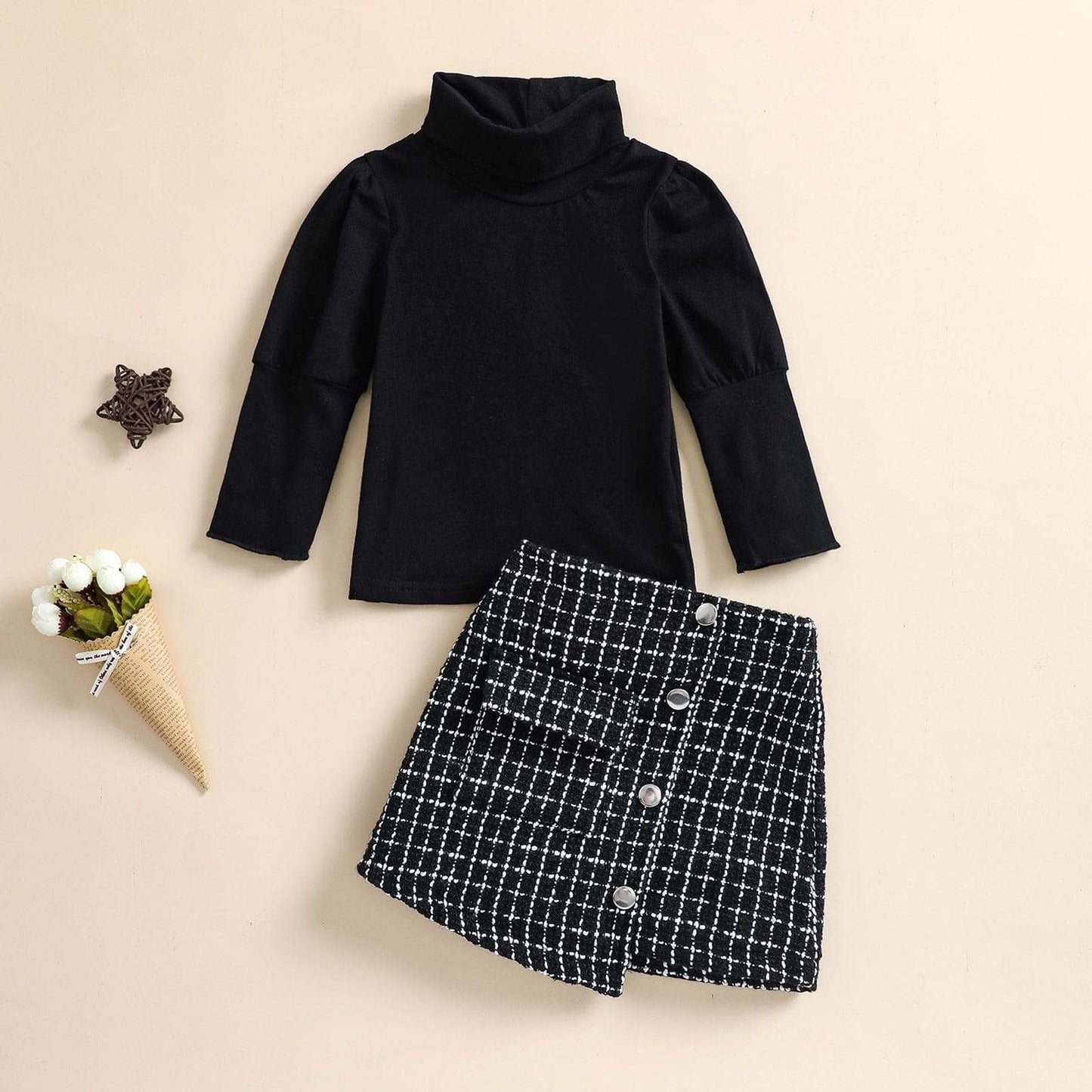 High Neck Top and Skirt Set
