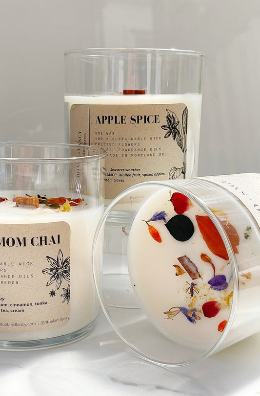 Natural Flower Petal Glass Tumbler Candles - Set of 3
