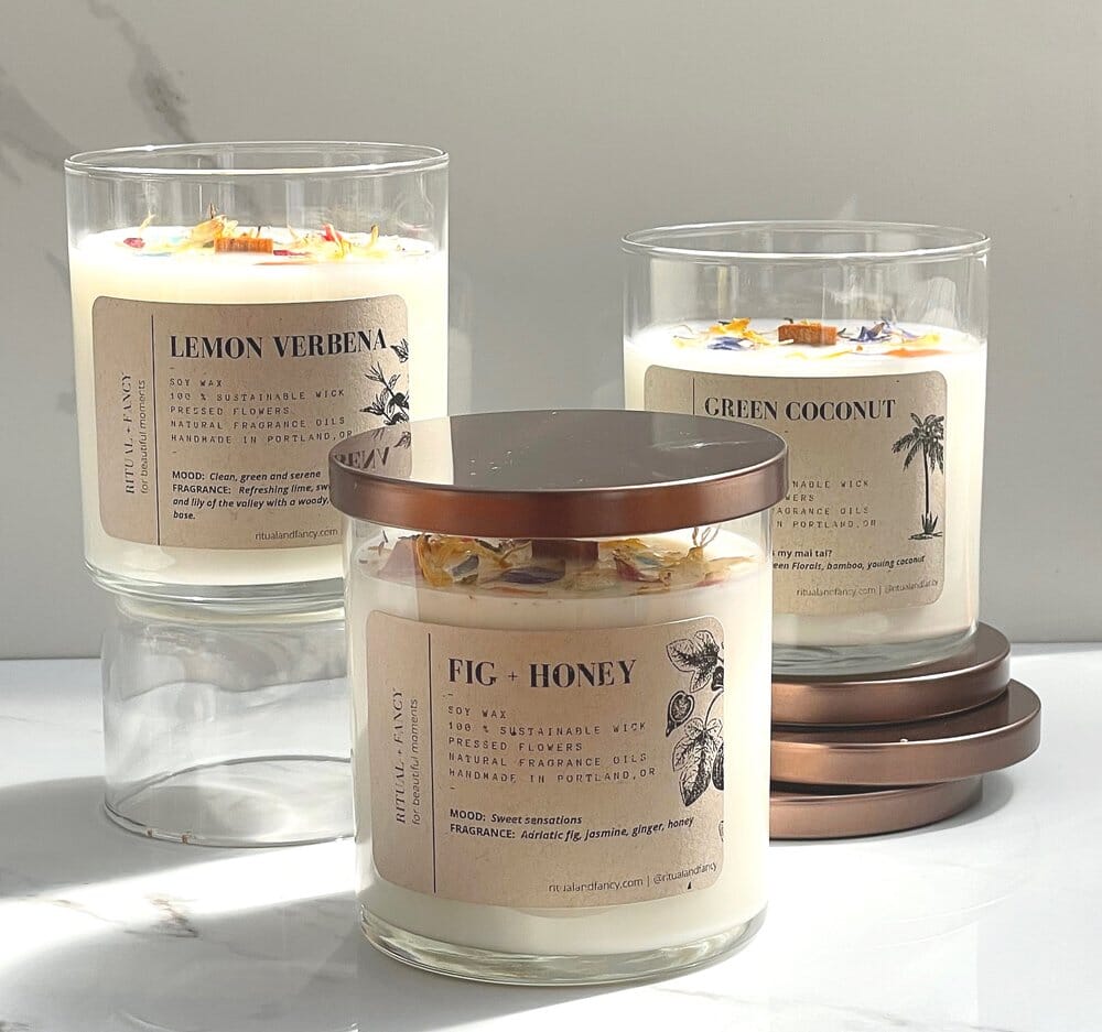 Natural Flower Petal Glass Tumbler Candles - Set of 3