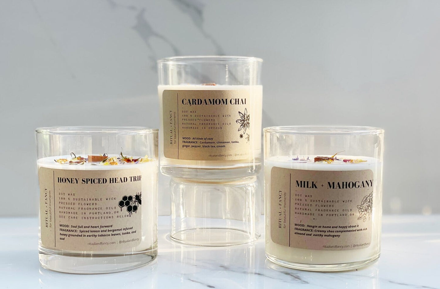 Natural Flower Petal Glass Tumbler Candles - Set of 3
