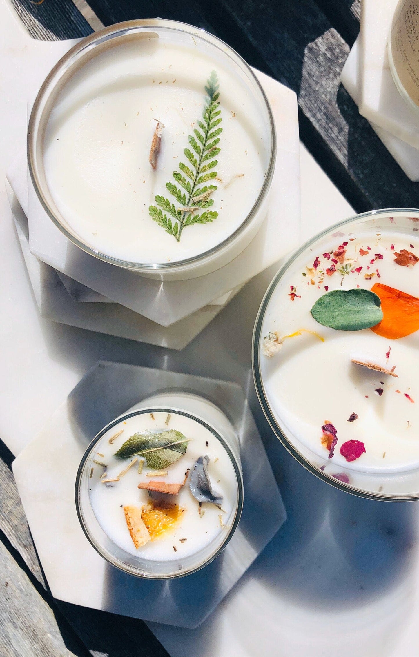 Natural Flower Petal Glass Tumbler Candles - Set of 3
