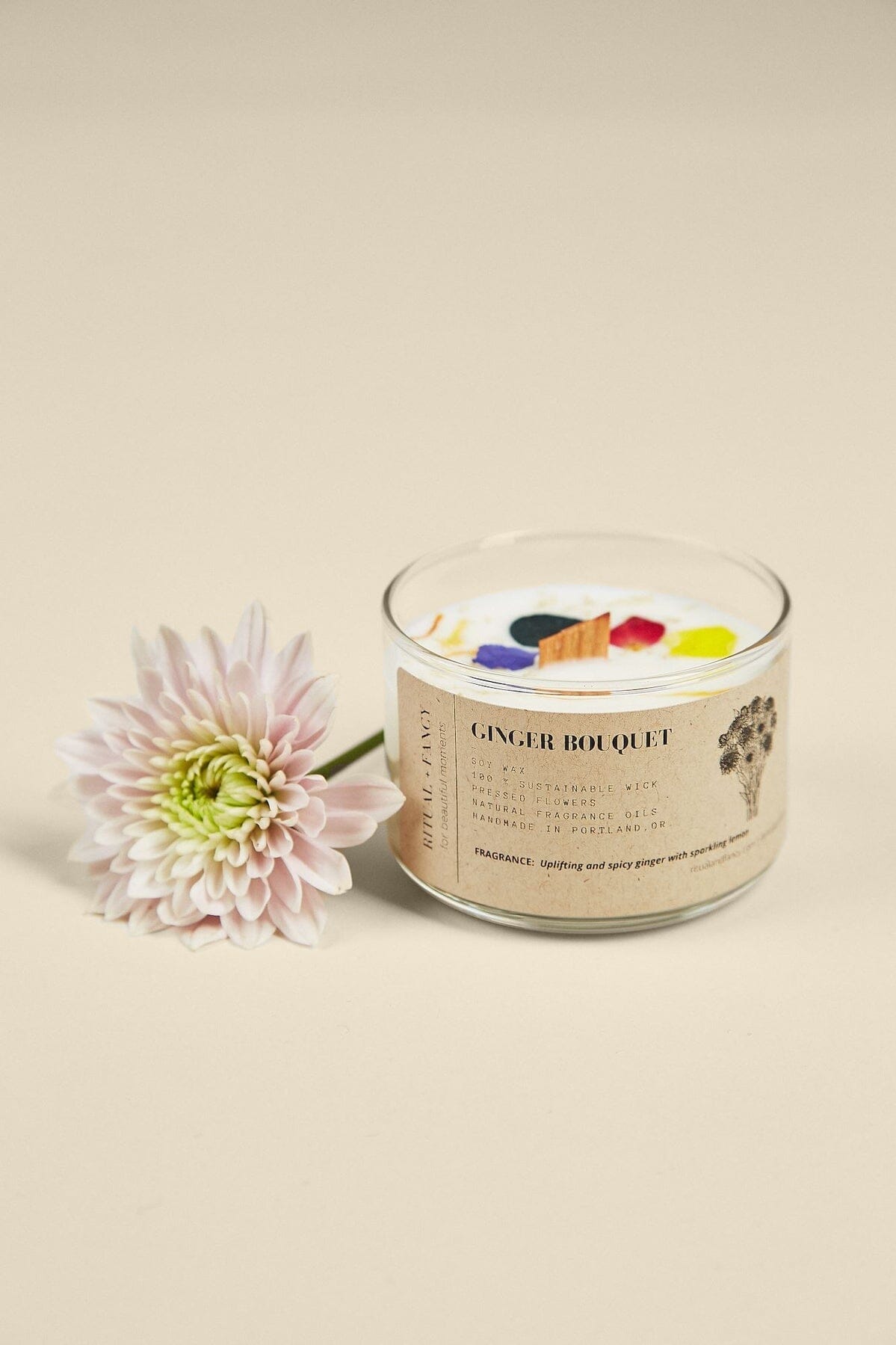 Natural Flower Petal Glass Votive Candle - 5 oz