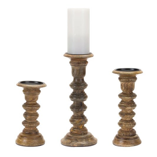 Natural Mango Wood Candle Holder, Set of 3