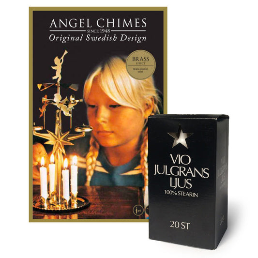 Original Swedish Angel Chimes, Brass or Nickel Plated & Julgransljus Stearin Candles