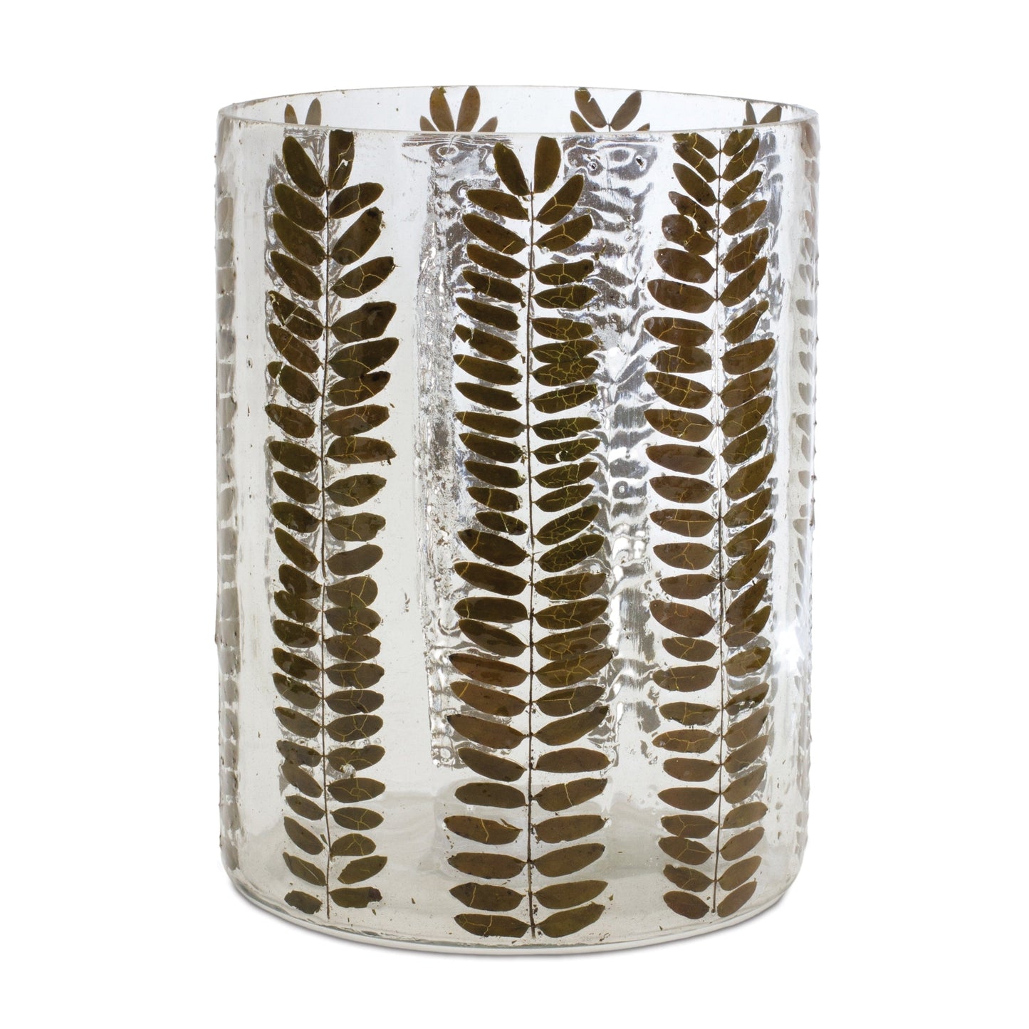 Pressed Leaf 8"H Glass Candle Holder