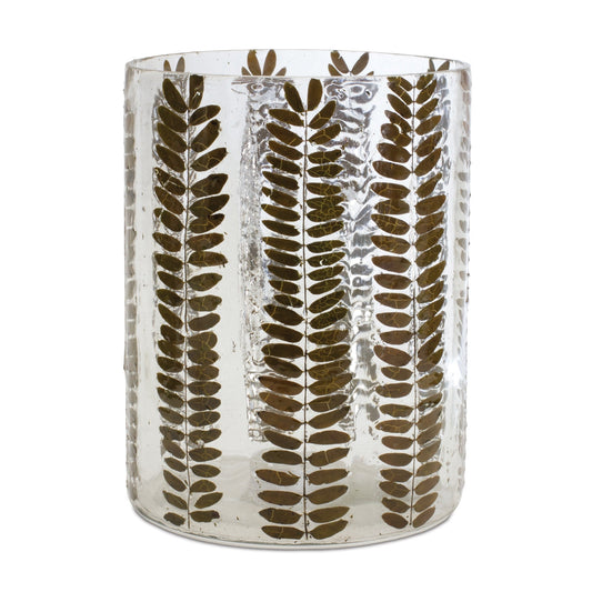 Pressed Leaf 8"H Glass Candle Holder