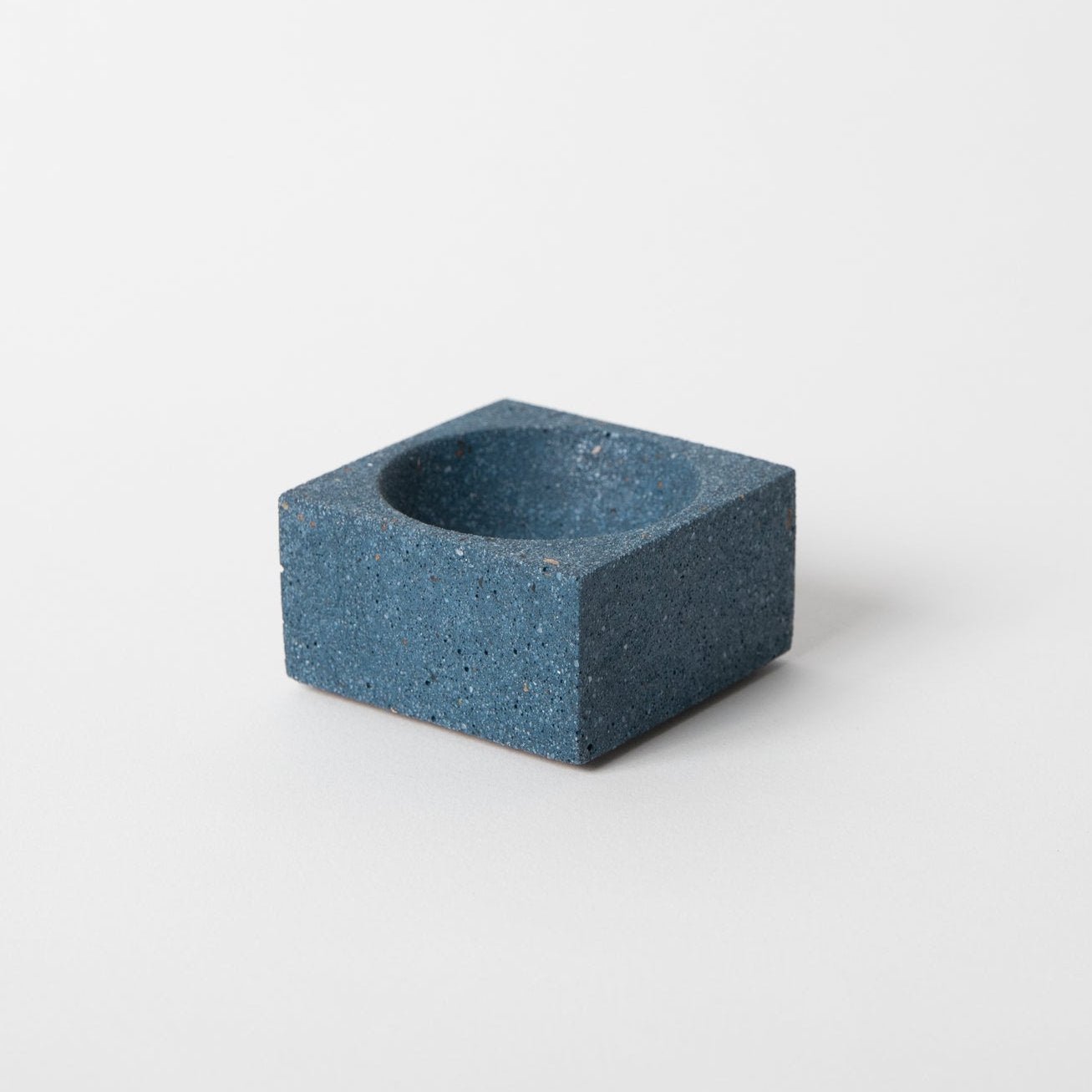 Square concrete terrazzo incense holder in cobalt.