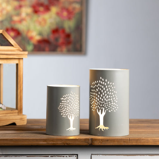 Punched Metal Tree Candle Holder, Set of 2