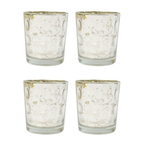 24 Pack | Vintage Mercury Glass Candle Holders (3-Inch, Tess Design, Silver) - for use with Tea Lights - for Home Décor, Parties and Wedding Decorations