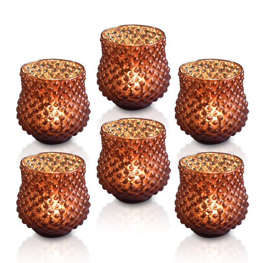 6 Pack | Vintage Mercury Glass Vase and Candle Holders (3-Inch, Small Ruby, Rustic Copper Red)  - For Use with Tea Lights - For Home Decor, Parties and Wedding Decorations