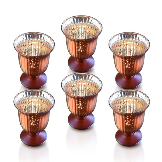6 Pack | Vintage Mercury Glass Candle Holders (5-Inch, Emma Design, Fluted Urn, Rustic Copper Red) - Decorative Candle Holder - For Home Decor, Party Decorations, and Wedding Centerpieces