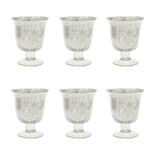 6 Pack | Vintage Mercury Glass Candle Holders (5-Inch, Emma Design, Fluted Urn, Silver) - Decorative Candle Holder - For Home Decor and Wedding Centerpieces