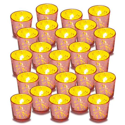 24 Pack | Vintage Mercury Glass Candle Holders (2.5-Inch, Lila Design, Liquid Motif, Rose Gold Pink) - For Use with Tea Lights - For Parties, Weddings and Homes