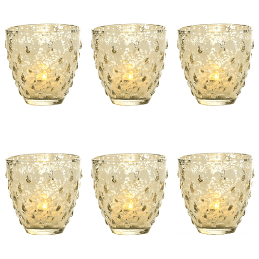 6 Pack | Vintage Mercury Glass Candle Holders (3.25-Inch, Small Deborah Design, Gold) - For Use with Tea Lights - For Home Decor, Parties and Wedding Decorations