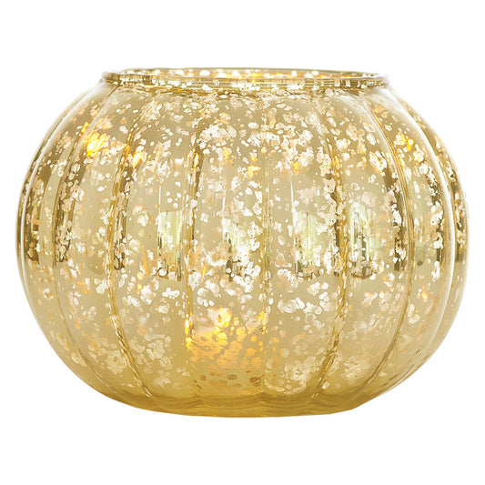 Large Vintage Mercury Glass Candle Holder (5-Inch, Autumn Design, Gold) - Decorative Candle Holder - For Parties, Weddings, and Homes