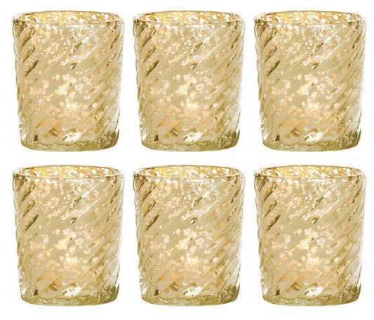 6 Pack | Mercury Glass Candle Holders (3-Inch, Grace Design, Gold) - for use with Tea Lights - for Home Décor, Parties and Wedding Decorations