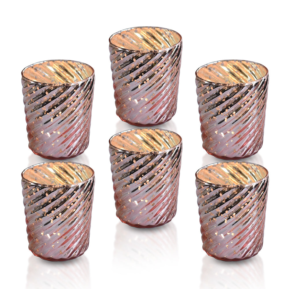 6 Pack | Mercury Glass Candle Holders (3-Inch, Grace Design, Rose Gold Pink) - for use with Tea Lights