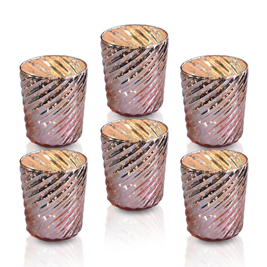 6 Pack | Mercury Glass Candle Holders (3-Inch, Grace Design, Rose Gold Pink) - for use with Tea Lights