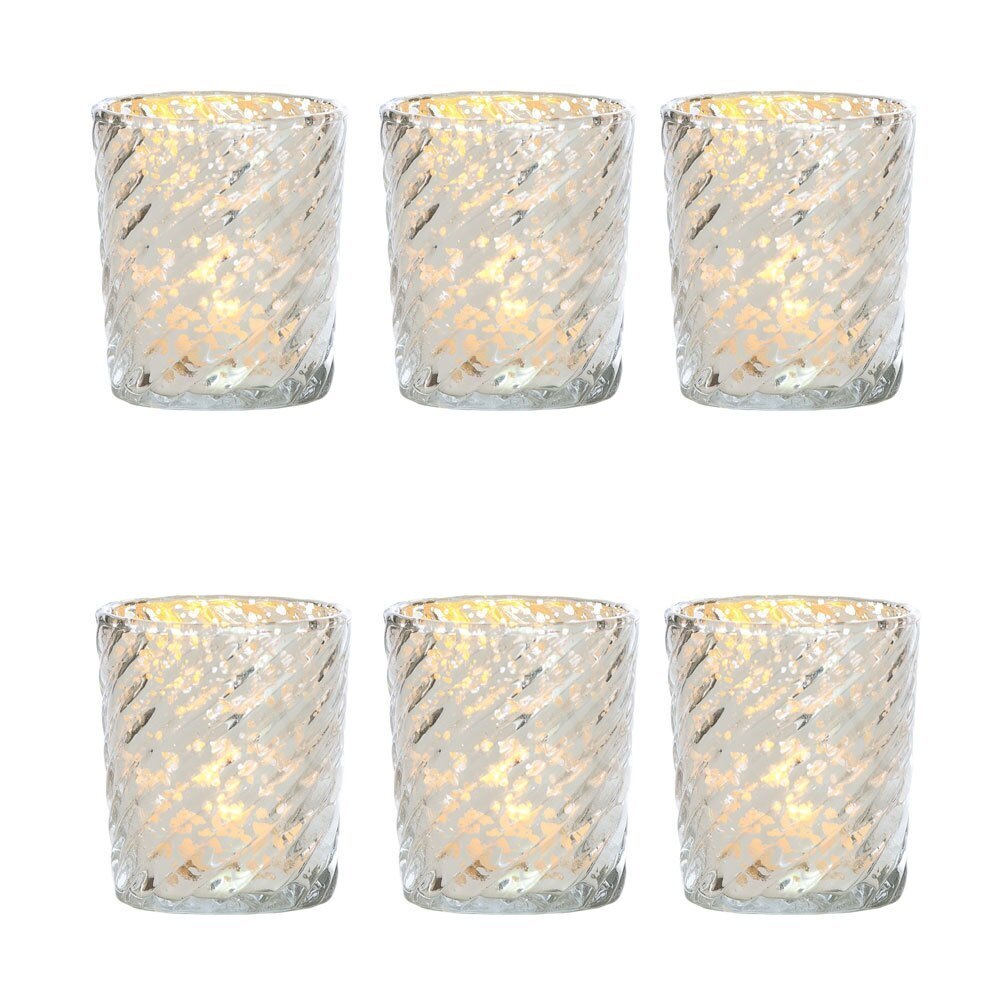 6 Pack | Mercury Glass Candle Holders (3-Inch, Grace Design, Silver) - for use with Tea Lights - for Home Décor, Parties and Wedding Decorations