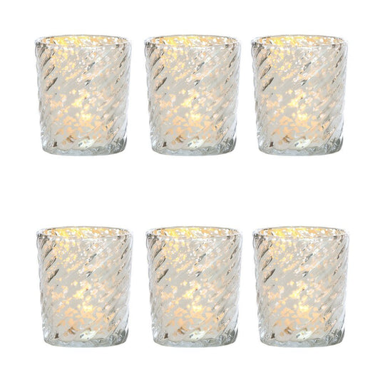 6 Pack | Mercury Glass Candle Holders (3-Inch, Grace Design, Silver) - for use with Tea Lights - for Home Décor, Parties and Wedding Decorations