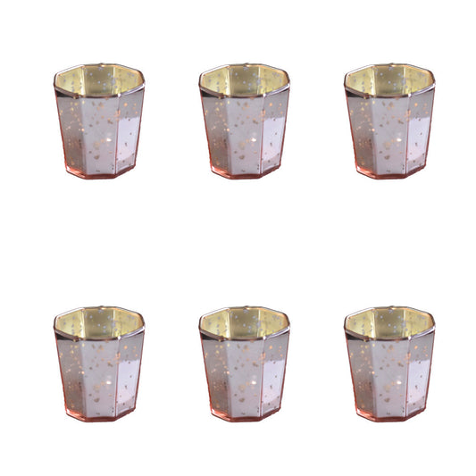 6 Pack | Mercury Glass Tealight Candle Holders (2.75-Inches, Patricia Design, Rose Gold Pink) For Use with Tea Lights - For Home Decor, Parties and Wedding Decorations - Mercury Glass Votive Holders