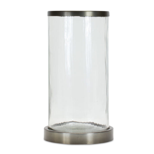 Wavy 12.75" Glass Hurricane Candle Holder with Metal Stand