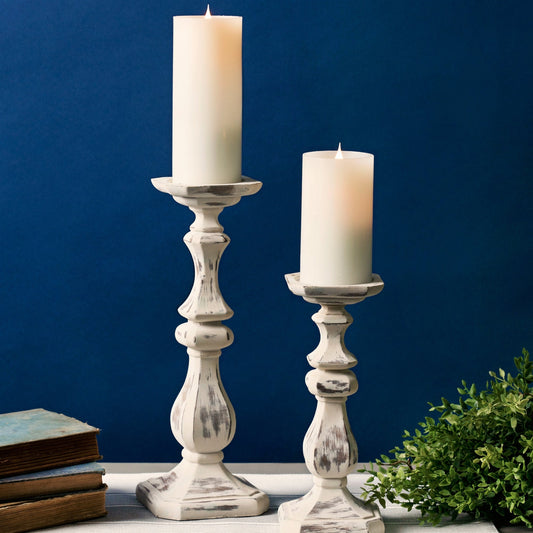 Weathered Polystone Candle Holder, Set of 2
