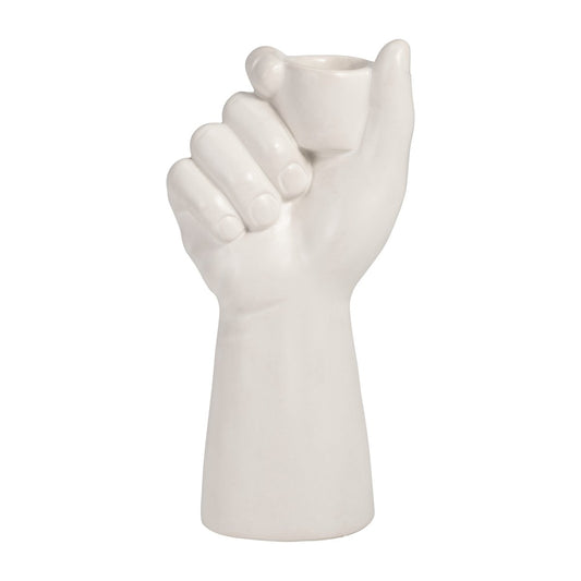 Sagebrook Home White Ceramic Hand Candle Holder, 8" - lily & onyx