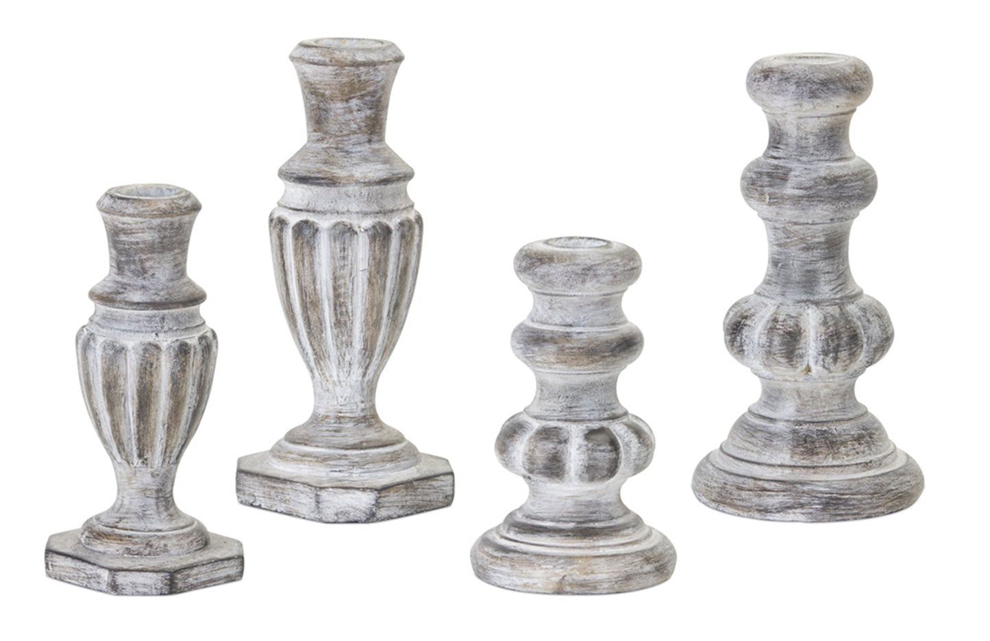White Washed Stone Candle Holder, Set of 4
