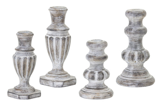 White Washed Stone Candle Holder, Set of 4