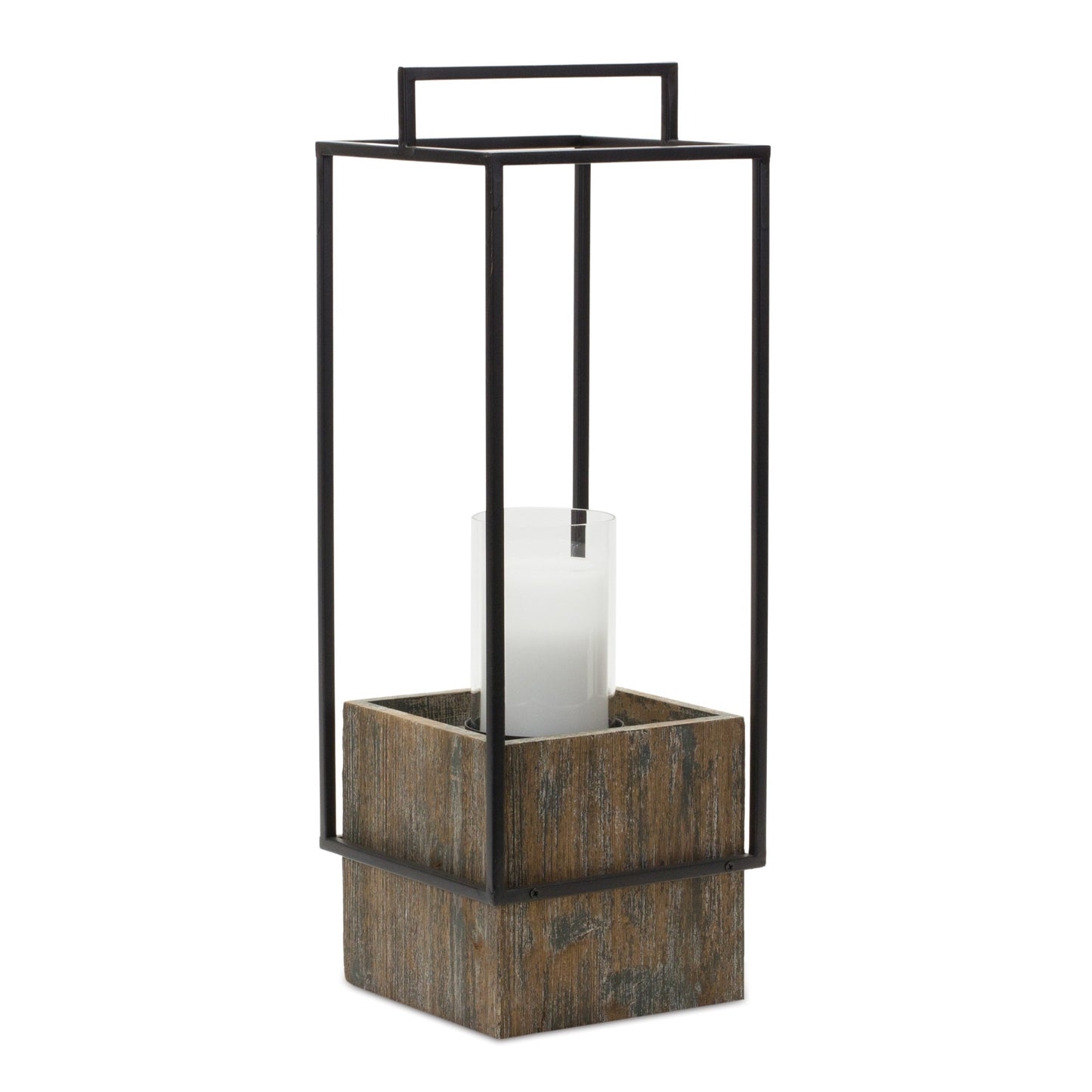 Wood 21.5"H Candle Holder with Metal Frame