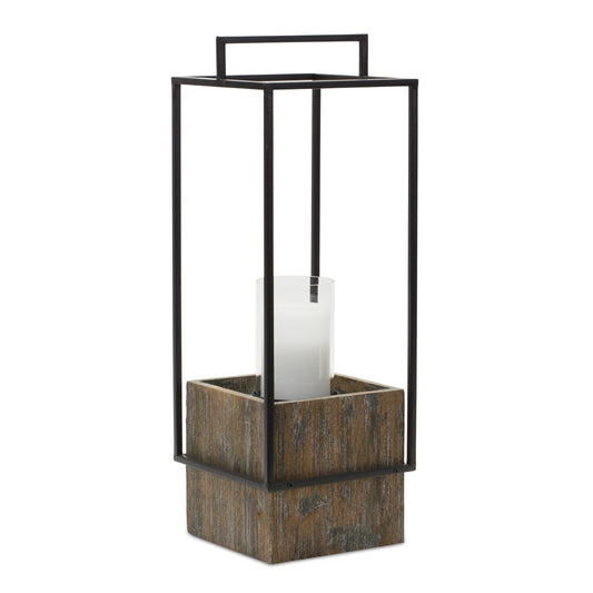 Wood 21.5"H Candle Holder with Metal Frame