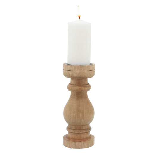 Wooden Pillar Candle Stand, Natural, 11"H